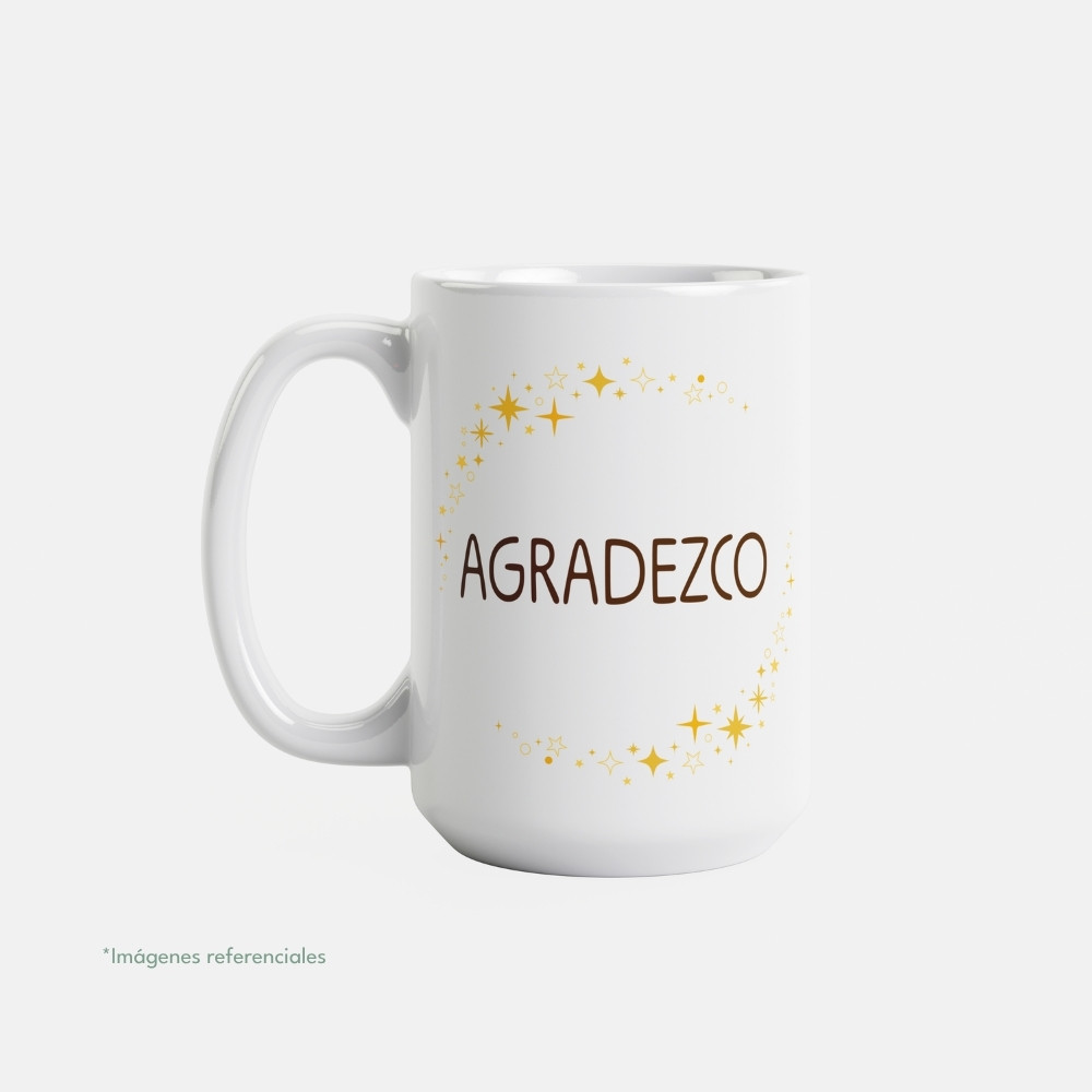 Taza con intención 15 oz AGRADEZCO con frase para completar Hoy celebro...