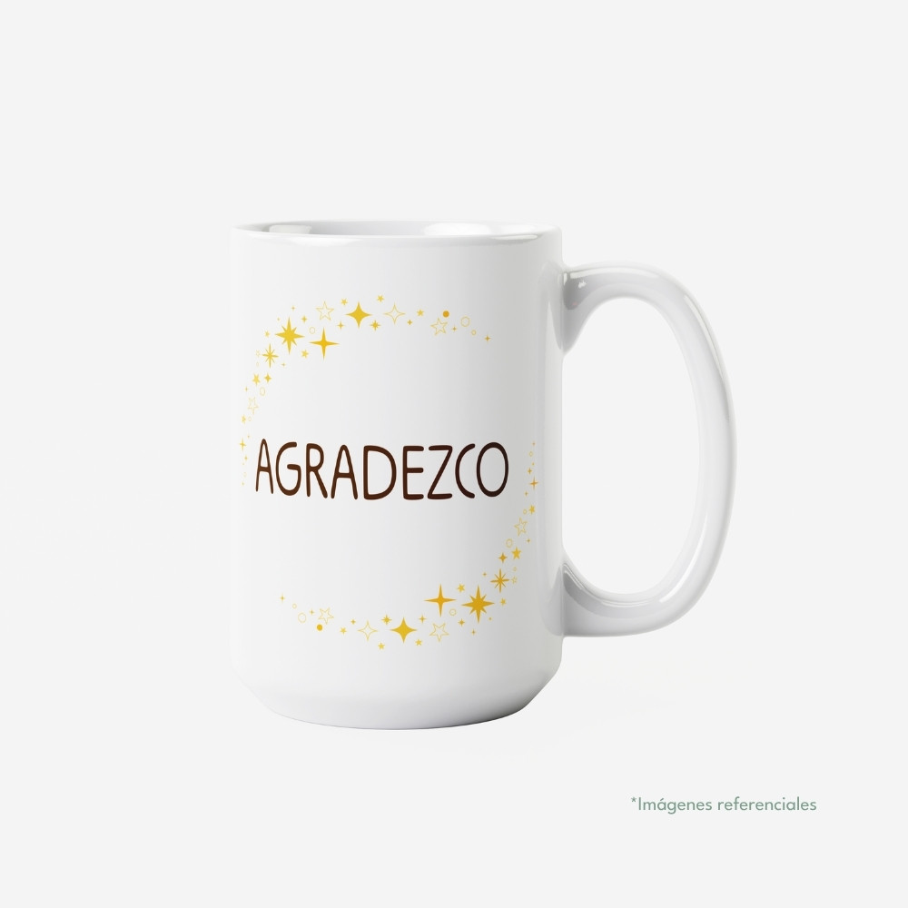 Taza con intención 15 oz AGRADEZCO con frase para completar Hoy celebro...