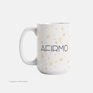 Taza con intención 15 oz AFIRMO con frase para completar Brillo porque...