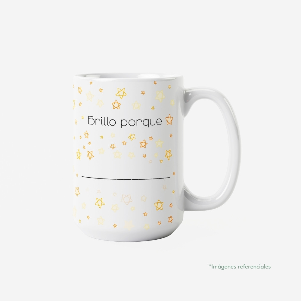 Taza con intención 15 oz AFIRMO con frase para completar Brillo porque...