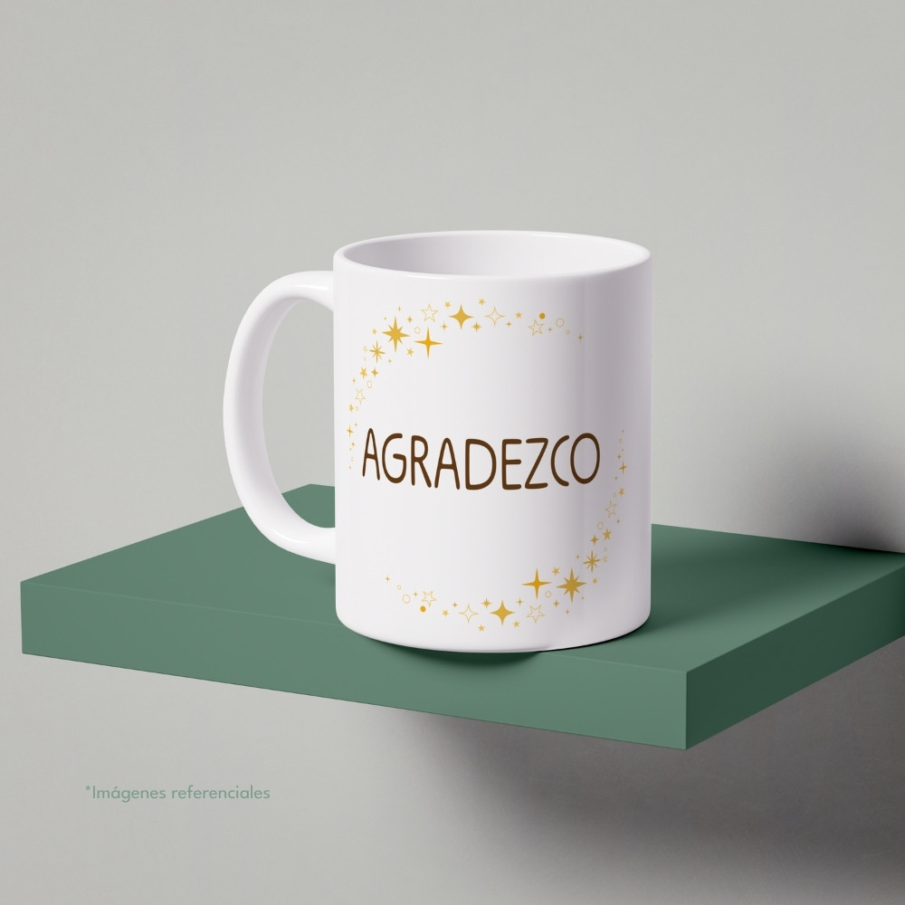 Taza con intención 11 oz AGRADEZCO con frase para completar Hoy celebro...