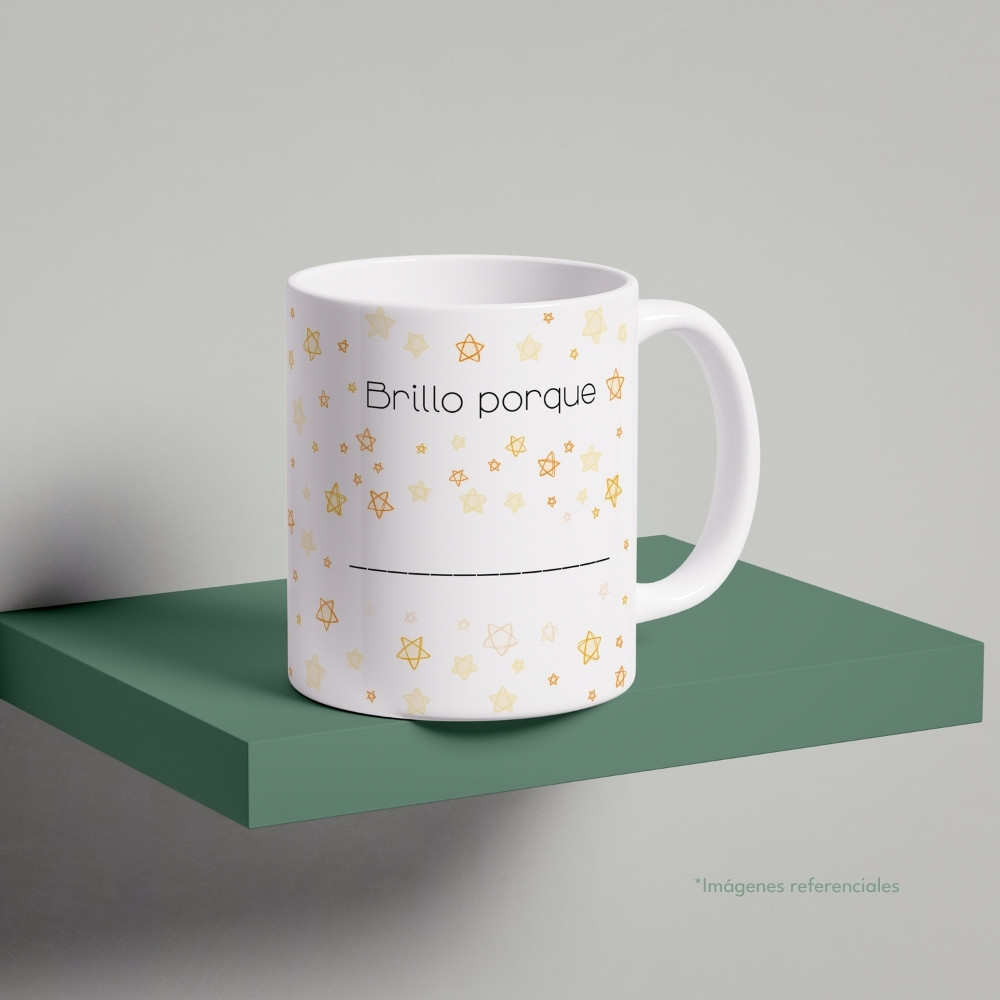 Taza con intención 11 oz AFIRMO con frase para completar Brillo porque...