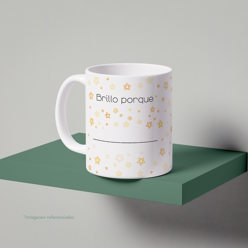 Taza con intención 11 oz AFIRMO con frase para completar Brillo porque...