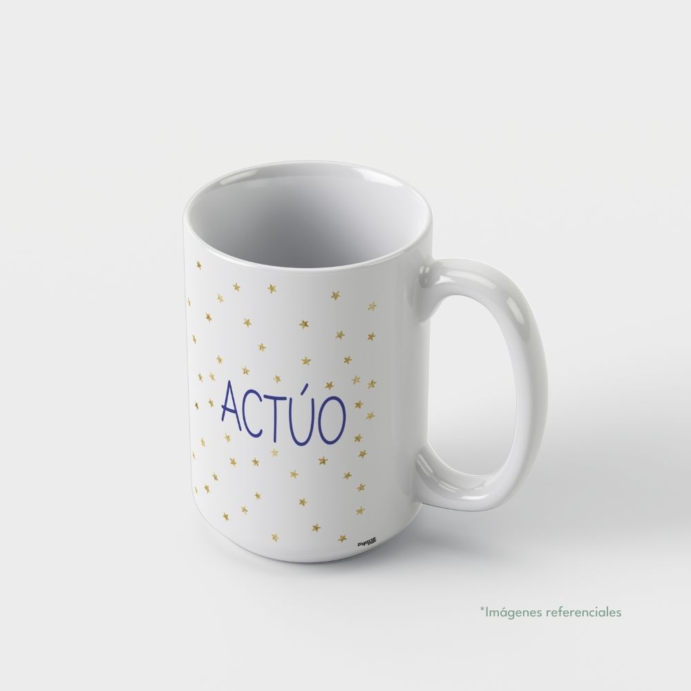 Taza con intención 15 oz ACTÚO con frase para completar Hoy decido...